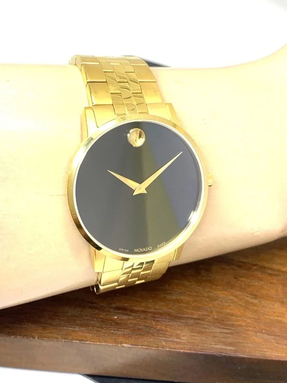 Movado Men's Watch 0607203 Museum Black Dial Swiss Quartz Gold Steel 40mm